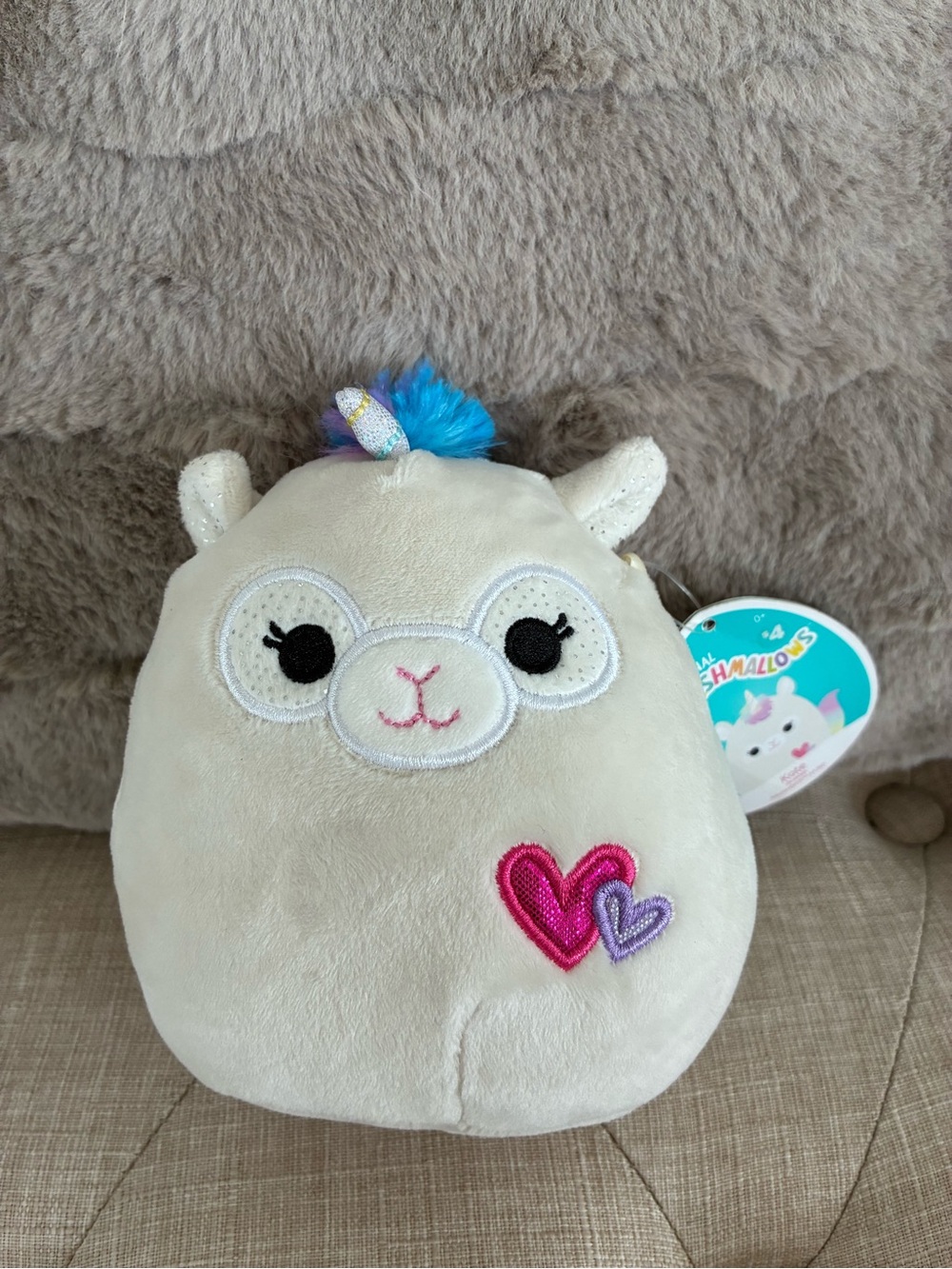 Squishmallows Cream Llama Plush with Pink & Purple Heart Embroidery